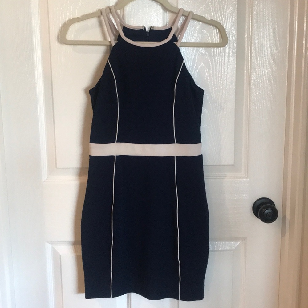 Navy and white knit dress